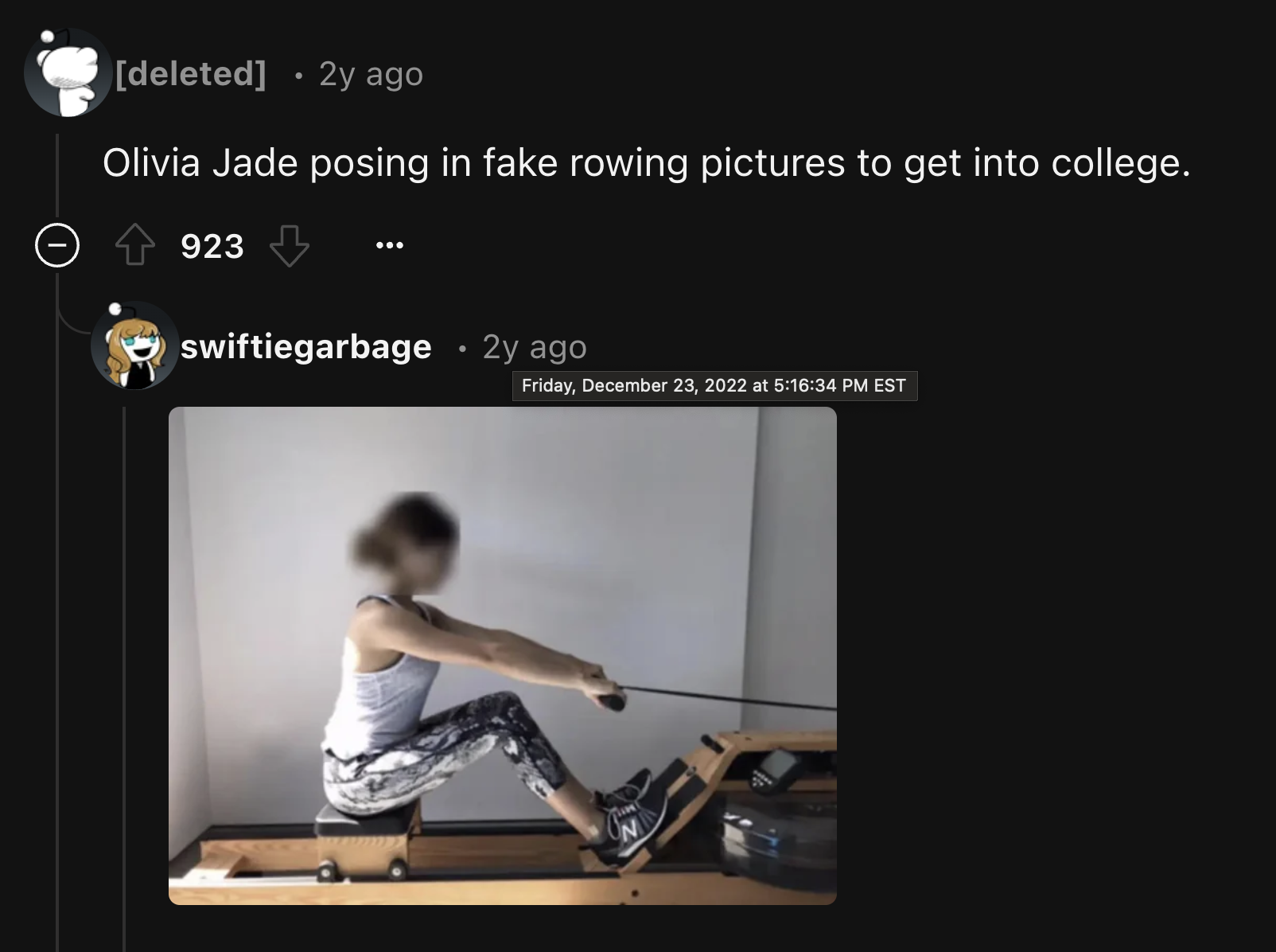 olivia jade on the erg - deleted .2y ago Olivia Jade posing in fake rowing pictures to get into college. 923 swiftiegarbage 2y ago Friday, at 34 Pm Est